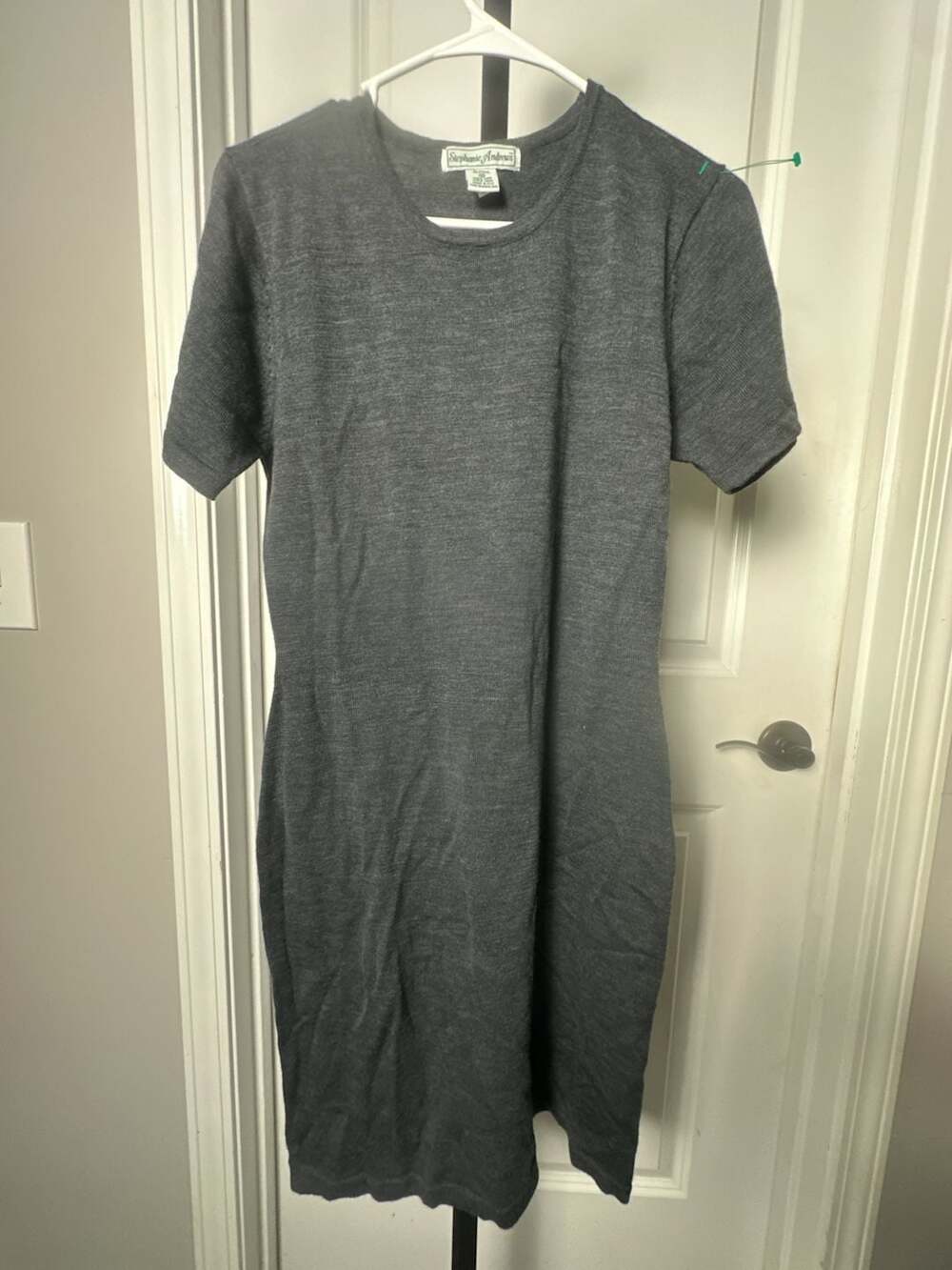 Stephanie Andrews Women's Gray Short Sleeve Crewneck 100% Wool Sweater Dress#641